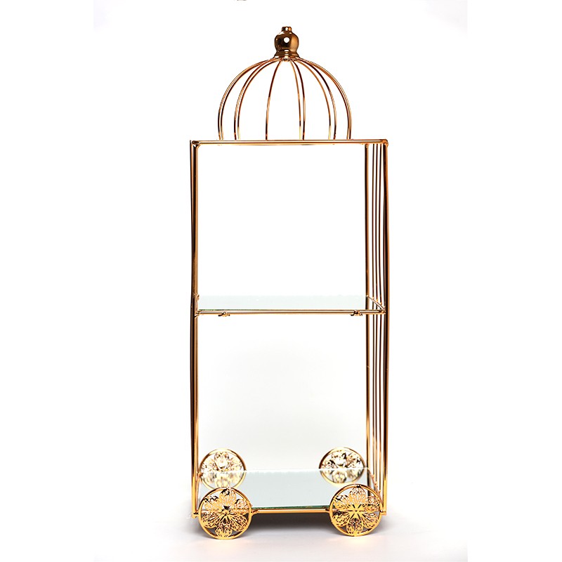 SERVITEUR 2 ÉTAGES EN MÉTAL ASPECT DORÉ -20CM X 20CM X 53CM-