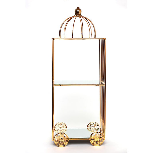 SERVITEUR 2 ÉTAGES EN MÉTAL ASPECT DORÉ -20CM X 20CM X 53CM-