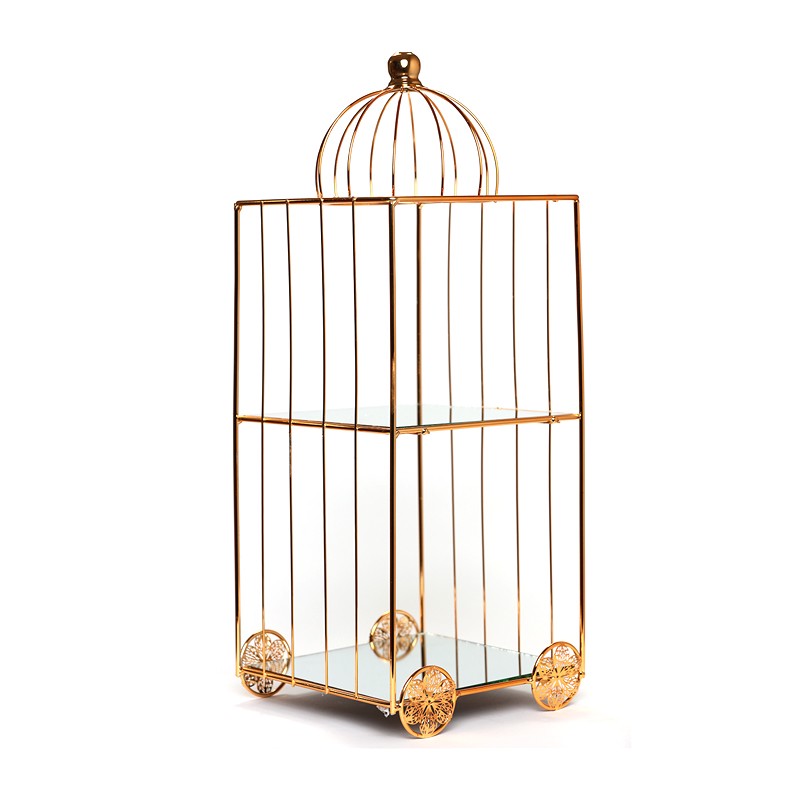 SERVITEUR 2 ÉTAGES EN MÉTAL ASPECT DORÉ -20CM X 20CM X 53CM-