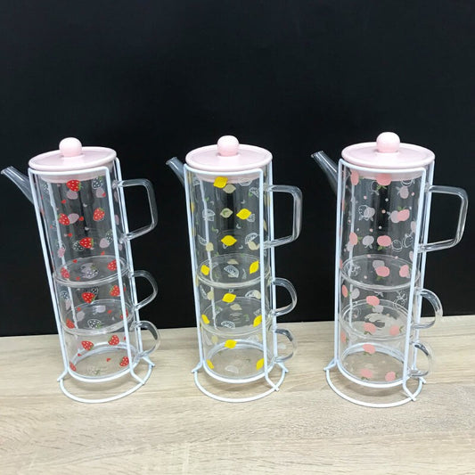 SET DE EN VERRE 1 PICHET ET DEUX VERRES -FRAISE-