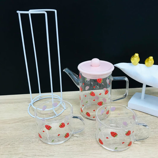 SET DE EN VERRE 1 PICHET ET DEUX VERRES -FRAISE-