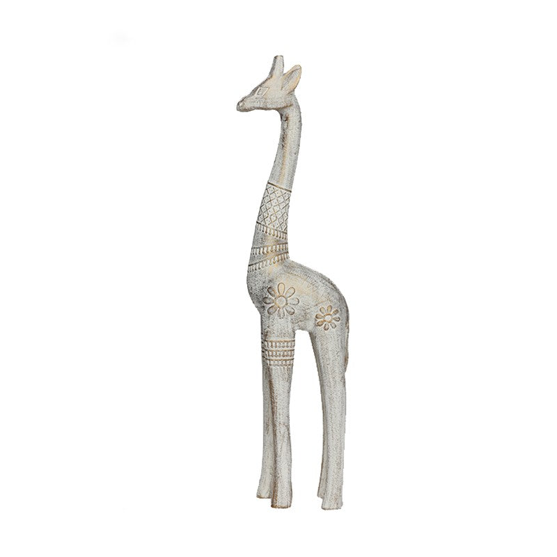 STATUE GIRAFE EN BOIS BLANC PATINE - DÉCORATION BUREAU -14CM X 10CM X 54CM-