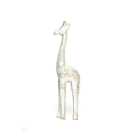 STATUE GIRAFE EN BOIS PATINE - DÉCORATION BUREAU -10CM X 7CM X 49CM-